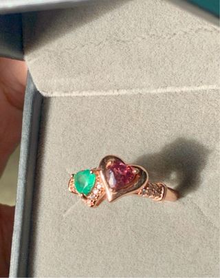 Anillo Plata Corazón Turmalina y Esmeralda