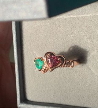 Anillo Plata Corazón Turmalina y Esmeralda