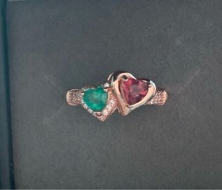 Anillo Plata Corazón Turmalina y Esmeralda