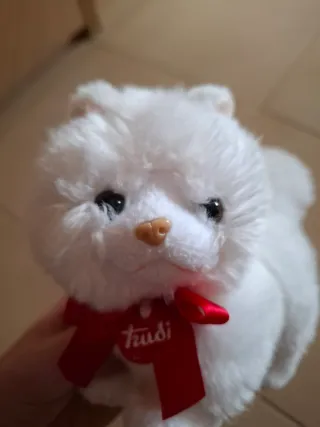 Gattino Trudi bianco con fiocco rosso