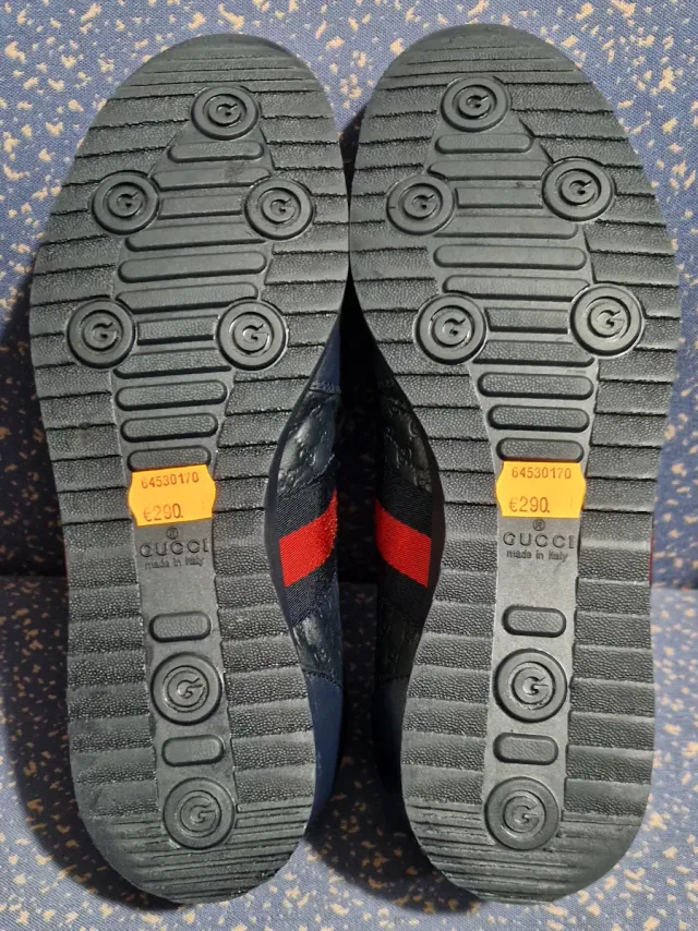 Zapatilla De Cuero Gucci Guccissima Web Azul Tinta