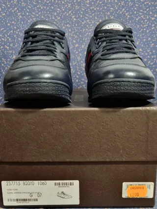 Zapatilla De Cuero Gucci Guccissima Web Azul Tinta