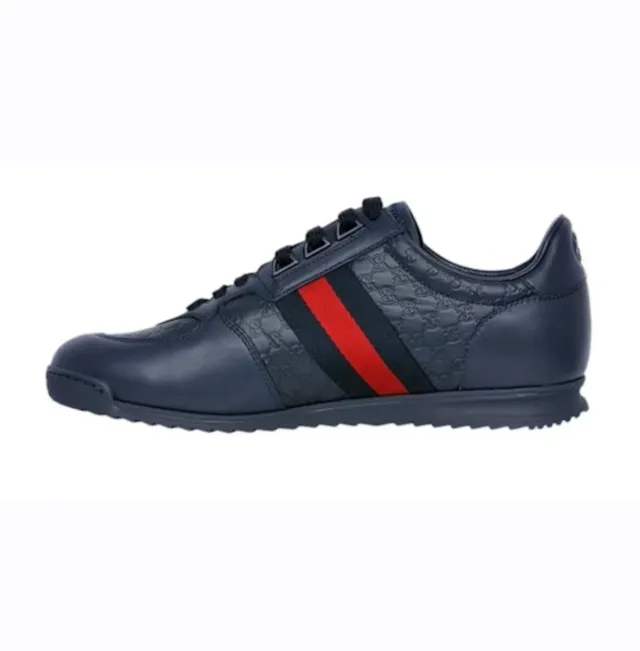 Zapatilla De Cuero Gucci Guccissima Web Azul Tinta