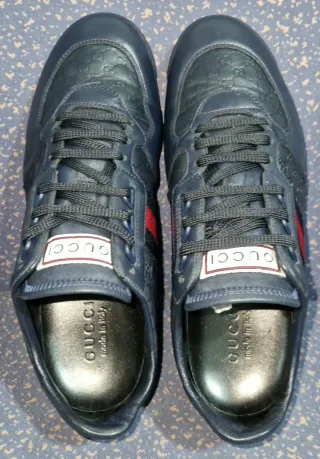 Zapatilla De Cuero Gucci Guccissima Web Azul Tinta