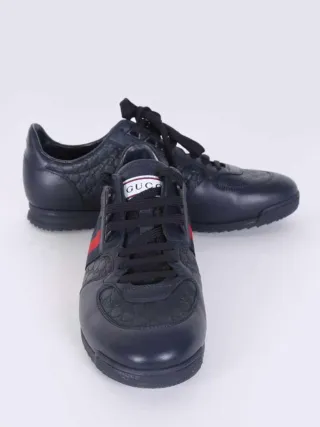 Zapatilla De Cuero Gucci Guccissima Web Azul Tinta