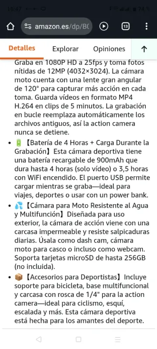 Cámara WiFi Action Cam 1080P
