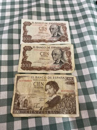 3 Billetes 100 Pesetas España 1970