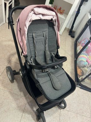 Carrito bebé Asalvo rosa y gris