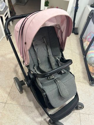 Carrito bebé Asalvo rosa y gris