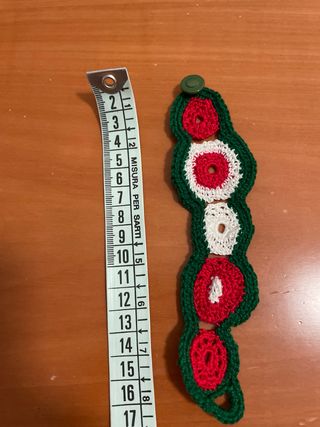 Bracciale uncinetto cotone rosso e bianco