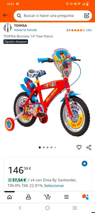 Bici 14" Patrulla Canina + accesorios de seguridad