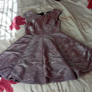 Vestido fiesta midi rosa y plateado