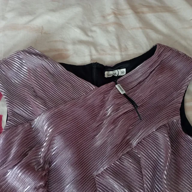 Vestido fiesta midi rosa y plateado