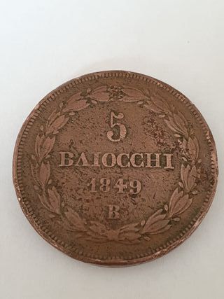 Moneta Antica 5 Baiocchi Vaticano Pio IX 1849