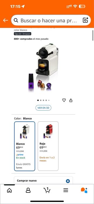 Cafetera Nespresso Inissia Krups Blanca