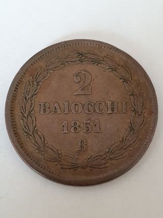 Moneta Antica 2 Baiocchi Vaticano Pio IX 1851