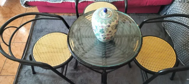 Mesa de Terraza/Jardín Ratán y Cristal