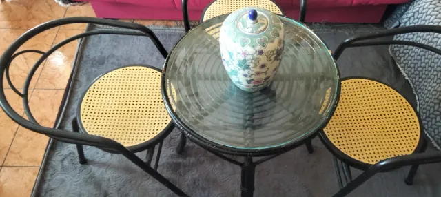 Mesa de Terraza/Jardín Ratán y Cristal