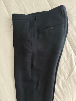 Pantalón Massimo Dutti Lino Azul