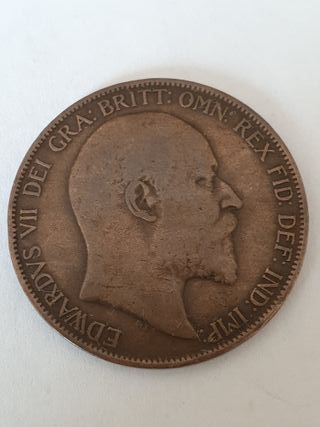 Moneta Antica One Penny bronzo Re Edoardo VII 1907