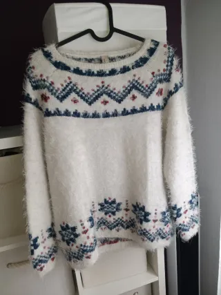 Jersey lana pelo blanco estampado