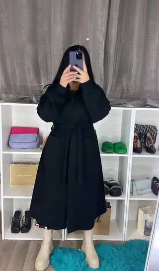 Abrigo largo gris mujer