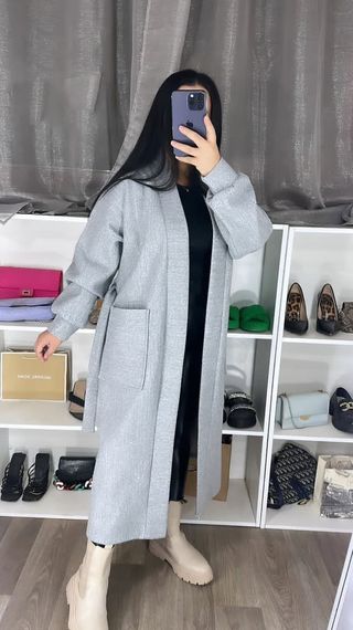 Abrigo largo gris mujer