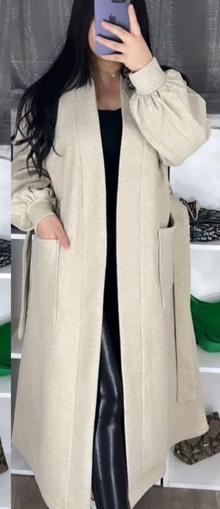 Abrigo largo gris mujer