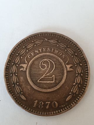 Moneta Antica 1870 2 Centesimos Paraguay