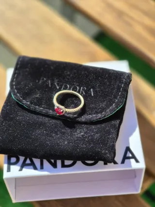 Anillo Pandora Corazón Rojo Plata