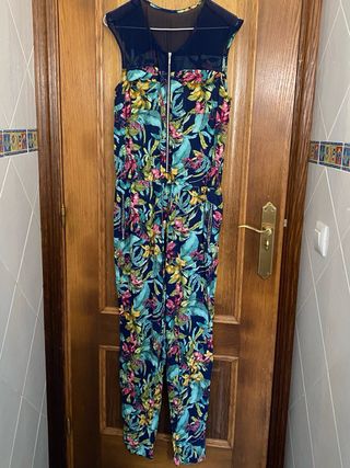 Mono floral azul con cremallera delantera