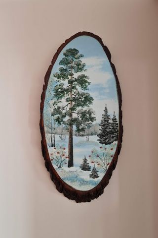 Pintura de paisaje invernal en madera