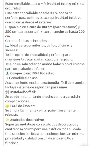 NUEVO Estor enrollable opaco blanco 80x180