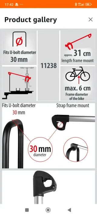 EUFAB Singolo Portabici per Barra a U 11238