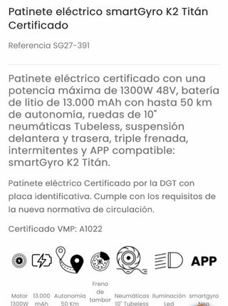 Patinete SmartGyro K2 Titan