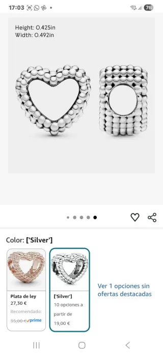 Charm Pandora Corazón Plata