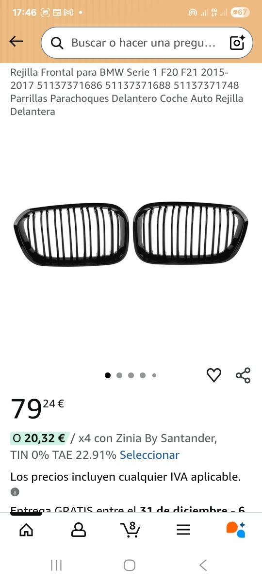 Rejillas BMW serie 1 F20 F21 Negro Brillo