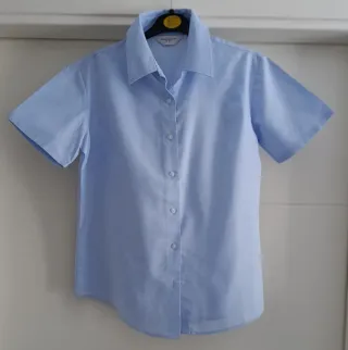 Camisa azul manga corta mujer