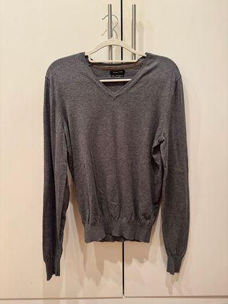 Jersey Massimo Dutti Gris Cuello Pico Talla S