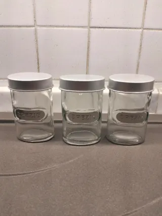 Set 3 Contenitori Spezie Vetro e Metallo.