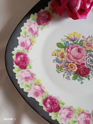 Piatto vintage quadrato porcellana decoro  floreal