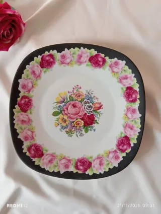 Piatto vintage quadrato porcellana decoro  floreal