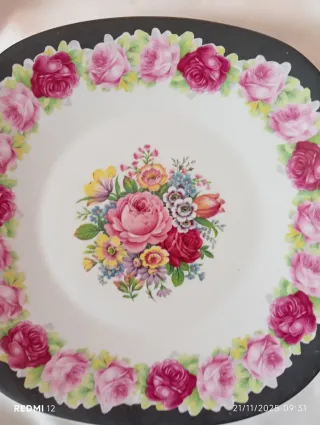 Piatto vintage quadrato porcellana decoro  floreal