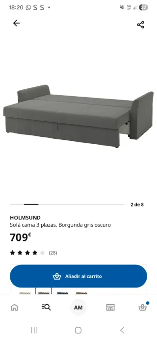 Sofá Cama Gris con Canapé abatible