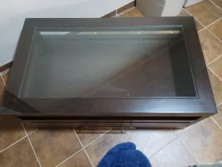Mesa centro madera y cristal con cajón