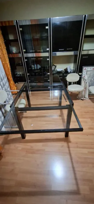 Mesa de cristal extensible negra