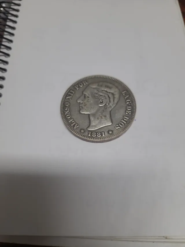 Moneda 5 Pesetas Plata Alfonso XII 1881