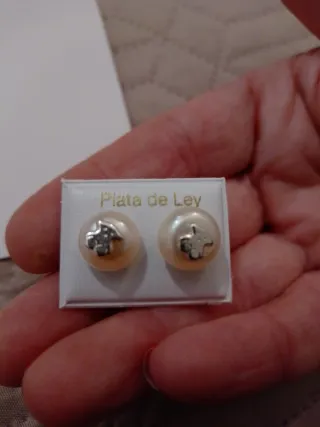 Pendientes perla y osito plata