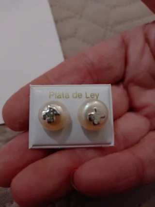 Pendientes perla y osito plata
