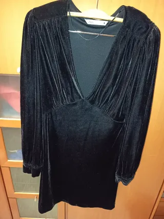 Vestido Terciopelo Zara Talla M Negro